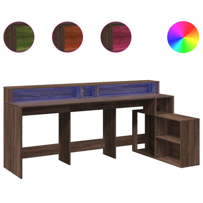 Brown Oak Desk w/ LED Lights, Engineered Wood, 200x104x91 cm