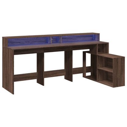 Brown Oak Desk w/ LED Lights, Engineered Wood, 200x104x91 cm
