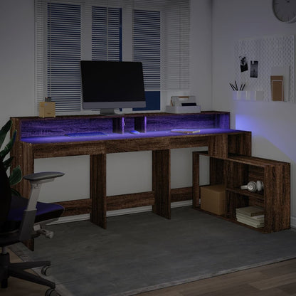Brown Oak Desk w/ LED Lights, Engineered Wood, 200x104x91 cm