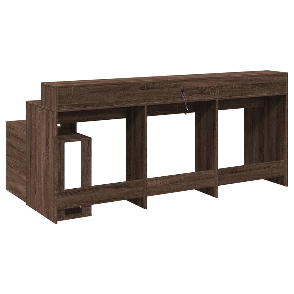Brown Oak Desk w/ LED Lights, Engineered Wood, 200x104x91 cm