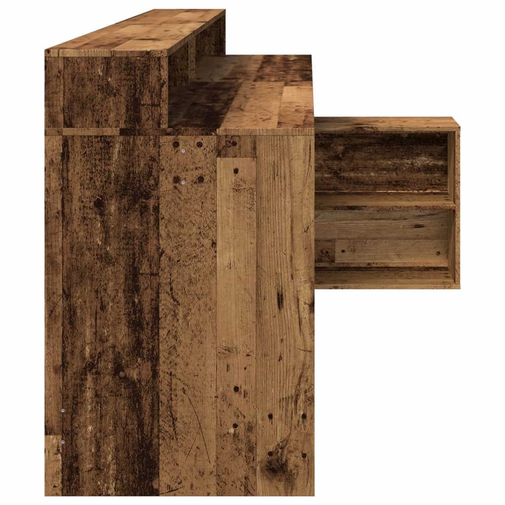 Rustic Engineered Wood Desk with LED Lights, 200x104x91 cm