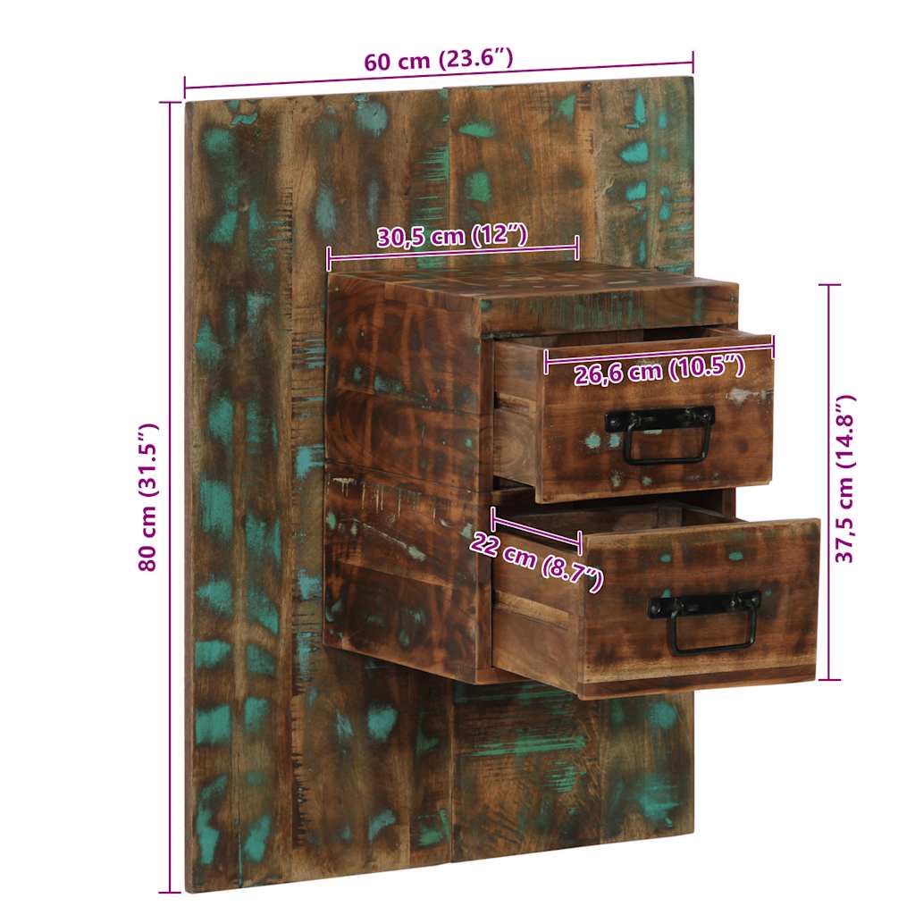 Reclaimed Wood Multicolor Bedside Cabinet, 60x32x80 cm