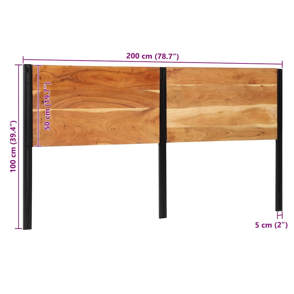 Solid Wood Acacia & Iron Headboard, 200 cm - Rustic Elegance