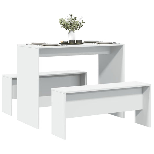 White 3-Piece Dining Set with Bench | Engineered Wood Furniture