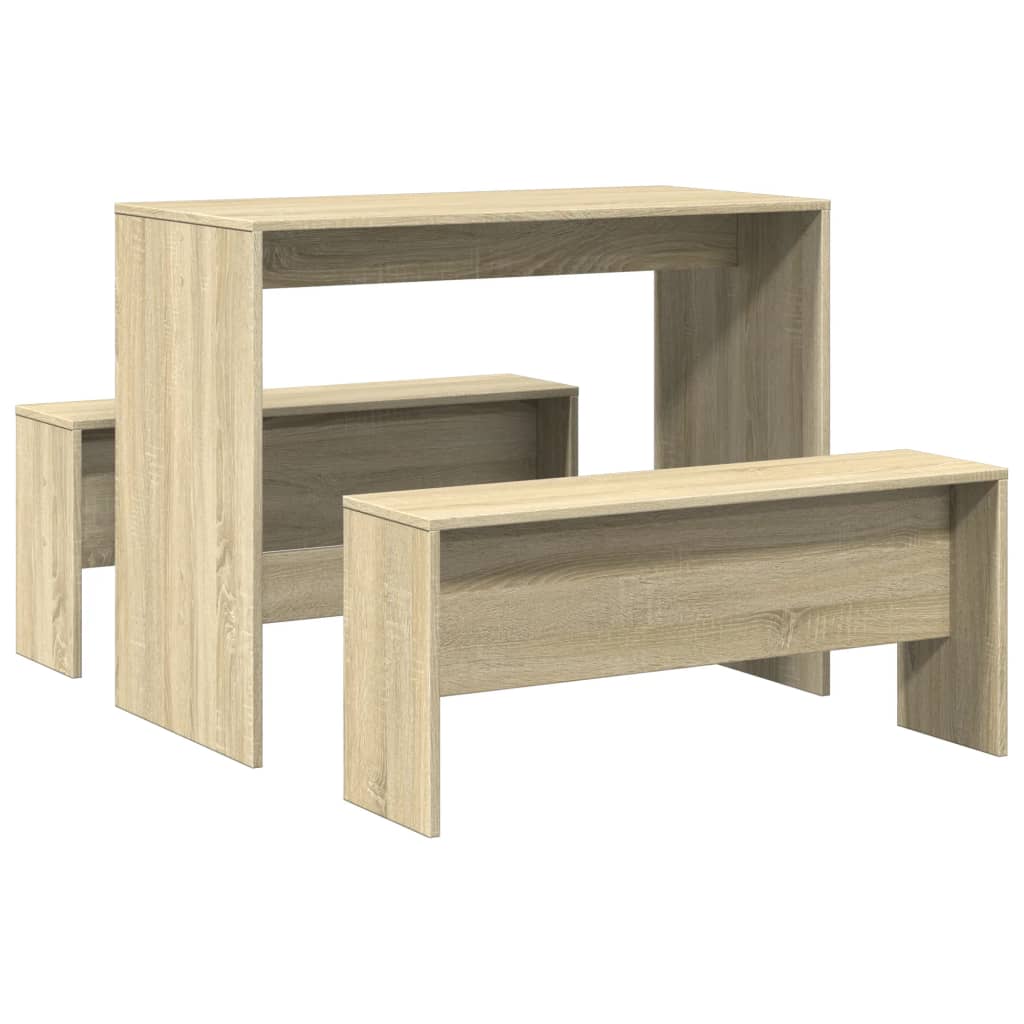 Sonoma Oak 3 Piece Dining Set - Table & Benches, Engineered Wood