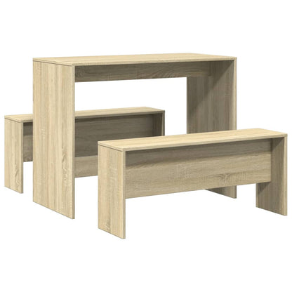 Sonoma Oak 3 Piece Dining Set - Table & Benches, Engineered Wood