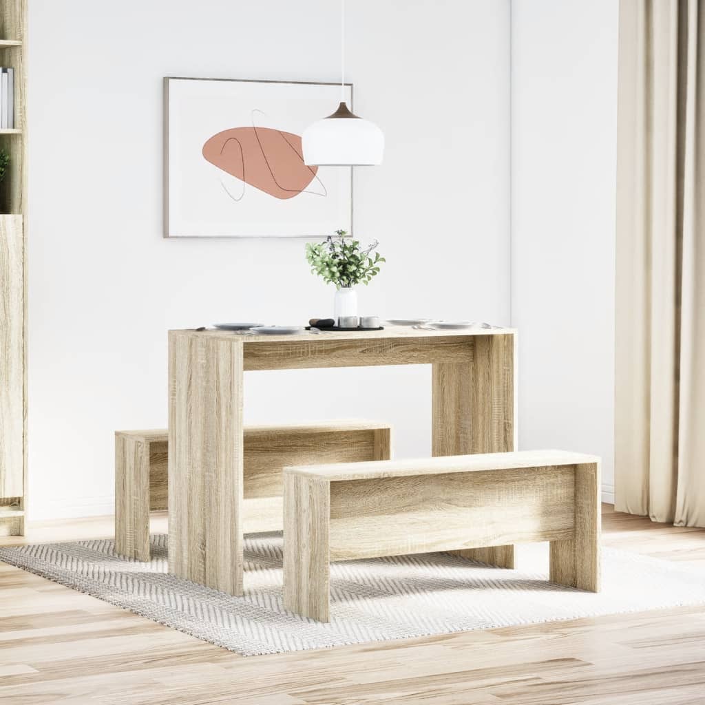 Sonoma Oak 3 Piece Dining Set - Table & Benches, Engineered Wood