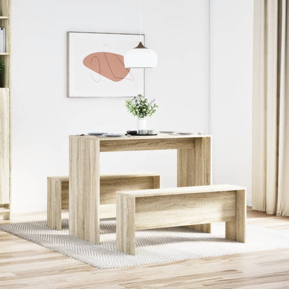 Sonoma Oak 3 Piece Dining Set - Table & Benches, Engineered Wood
