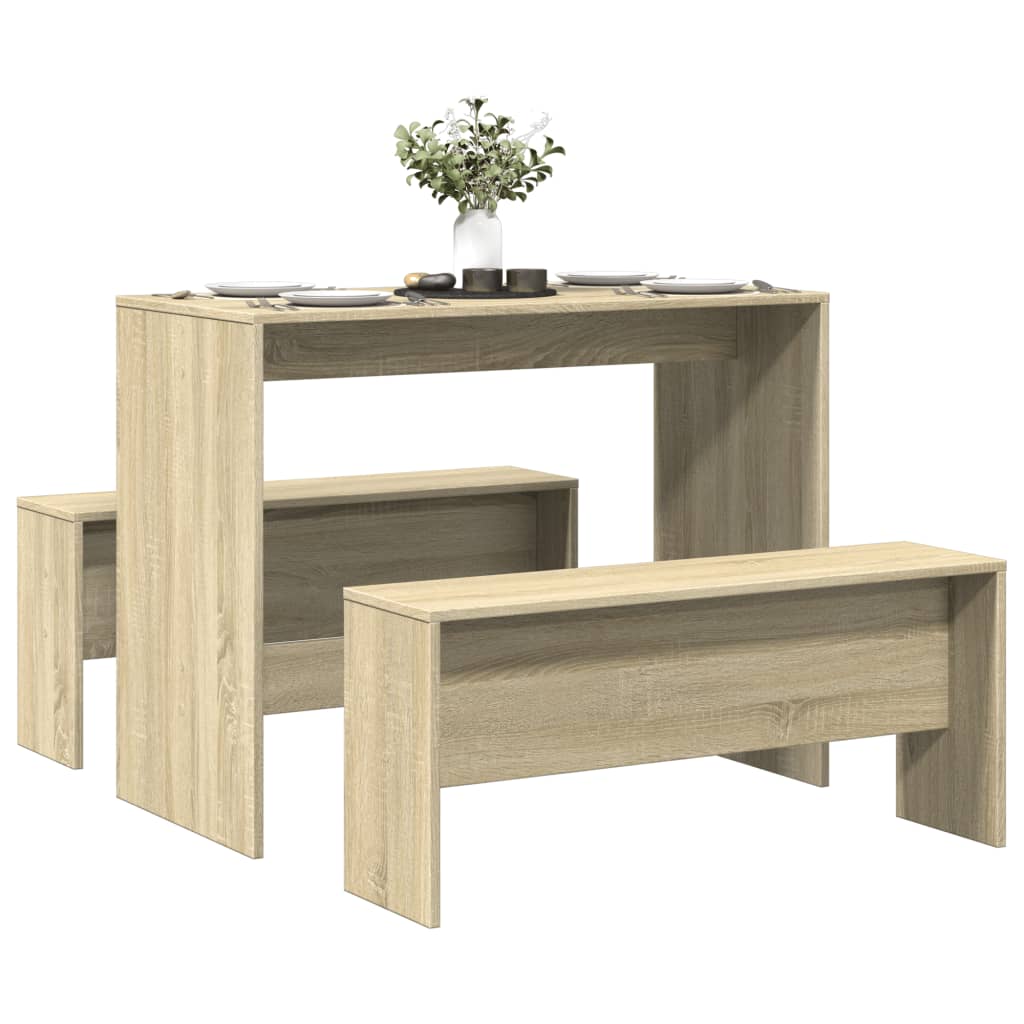 Sonoma Oak 3 Piece Dining Set - Table & Benches, Engineered Wood