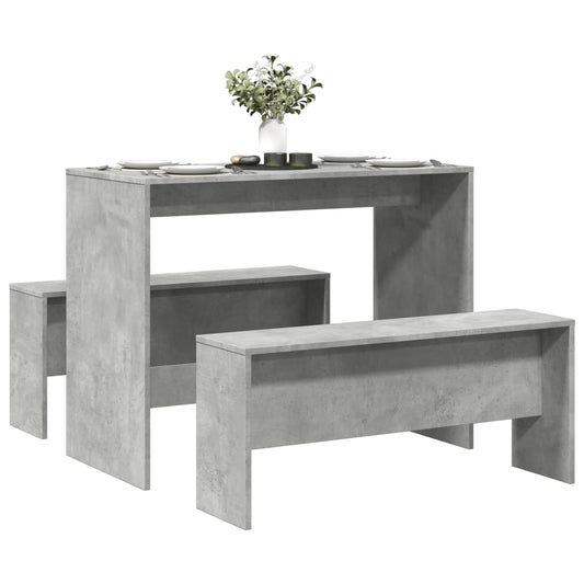 Modern Concrete Grey 3-Piece Dining Table & Bench Set
