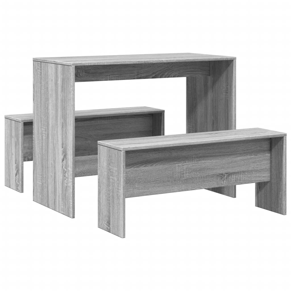 Grey Sonoma 3-Piece Dining Table & Bench Set - Engineered Wood
