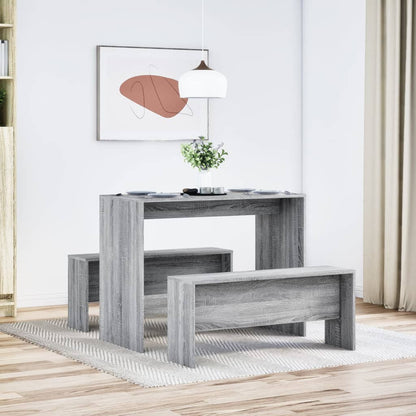 Grey Sonoma 3-Piece Dining Table & Bench Set - Engineered Wood