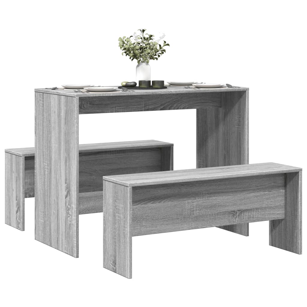 Grey Sonoma 3-Piece Dining Table & Bench Set - Engineered Wood
