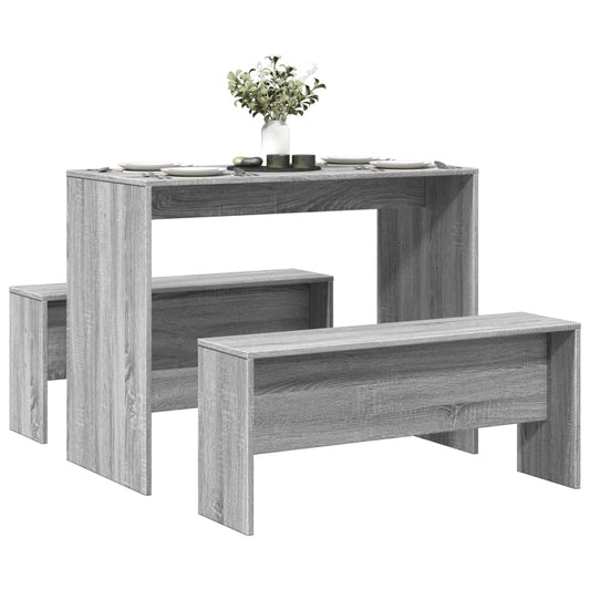 Grey Sonoma 3-Piece Dining Table & Bench Set - Engineered Wood