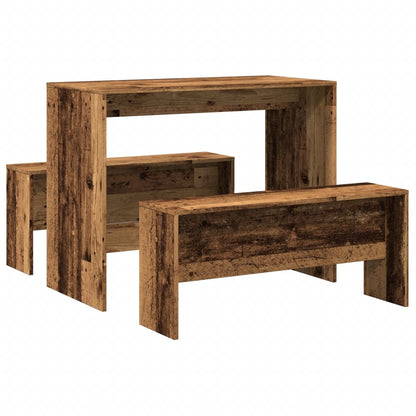 Rustic 3-Piece Dining Set: Old Wood Table & Benches