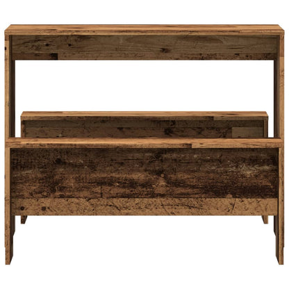 Rustic 3-Piece Dining Set: Old Wood Table & Benches