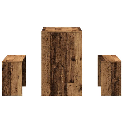 Rustic 3-Piece Dining Set: Old Wood Table & Benches
