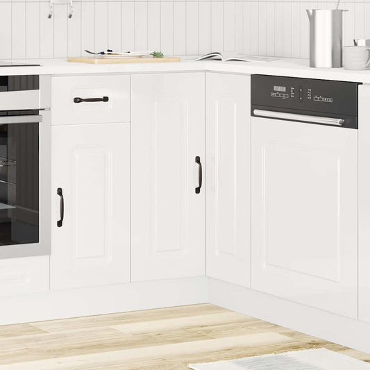 Kitchen Corner Base Cabinet Kalmar High Gloss White Engineered Wood