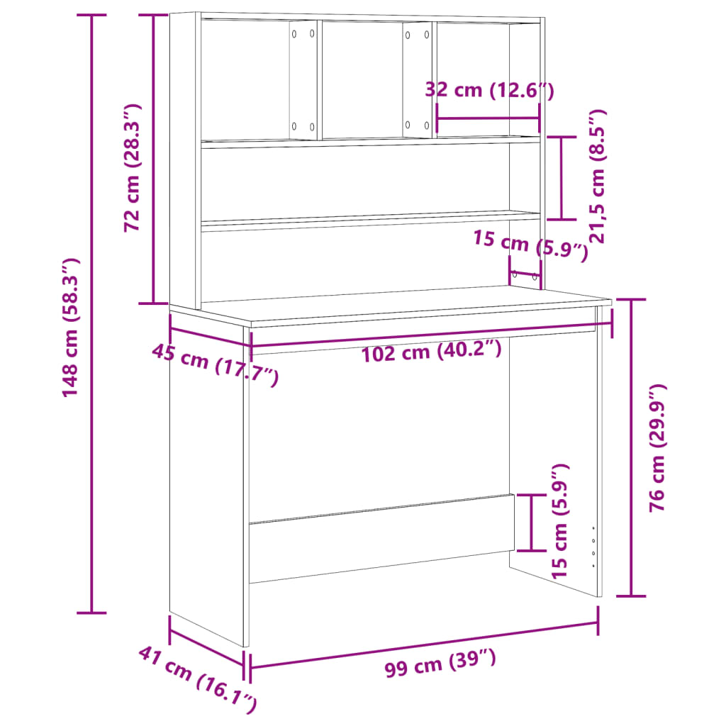Artisan Oak Desk with Shelves, Engineered Wood, 102x45x148 cm
