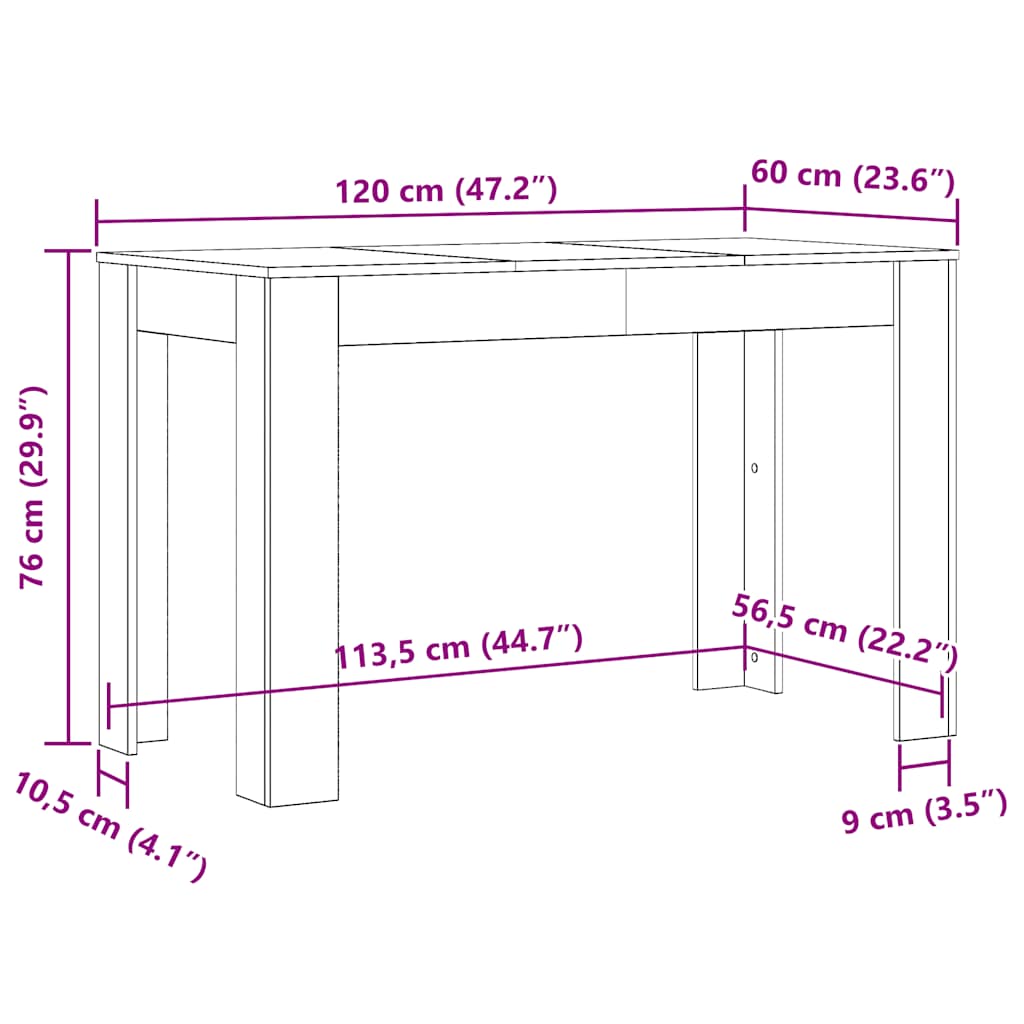 Artisan Oak Dining Table 120x60x76 cm - Engineered Wood Design