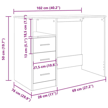 Rustic Engineered Wood Desk, 102x76x50 cm, Vintage Finish