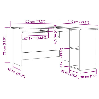 Rustic Corner Desk, 120x140x75 cm, Old Wood Finish, Engineered Wood