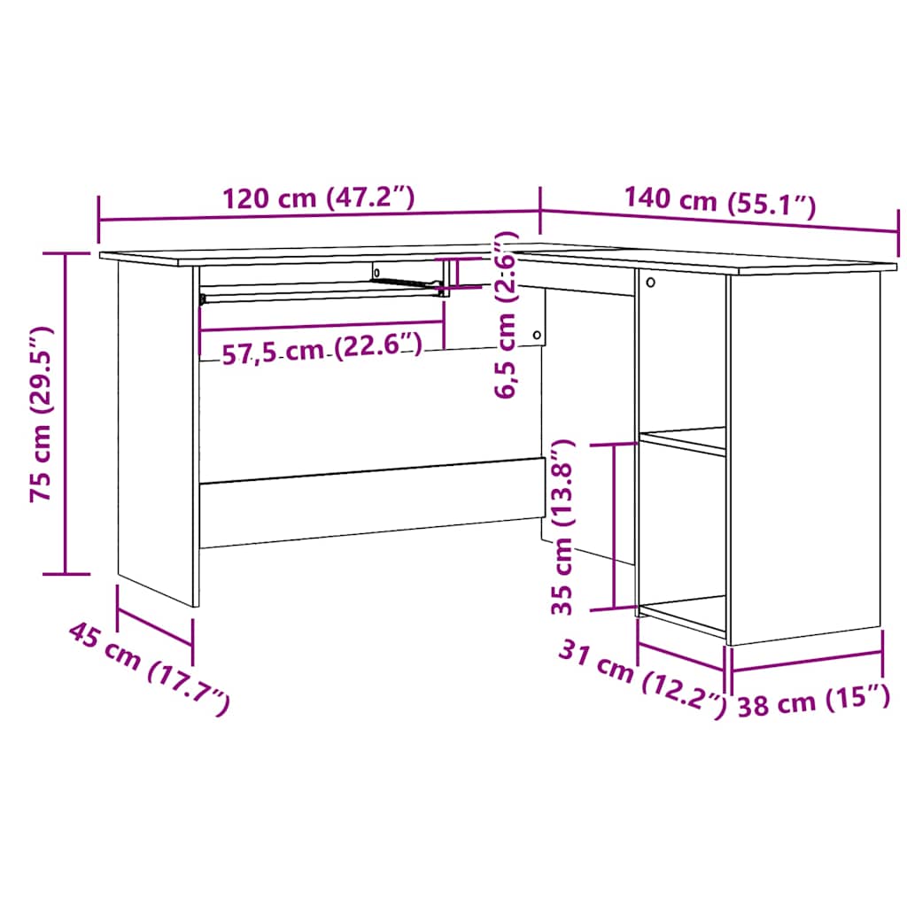 Corner Desk Artisan Oak - Engineered Wood, 120x140x75 cm
