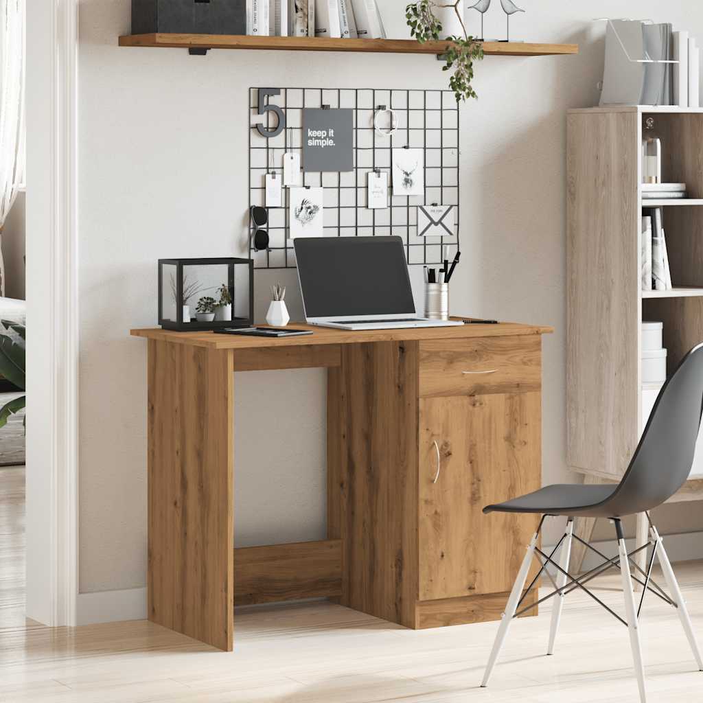 Compact Artisan Oak Desk - Engineered Wood, 100x50x76 cm