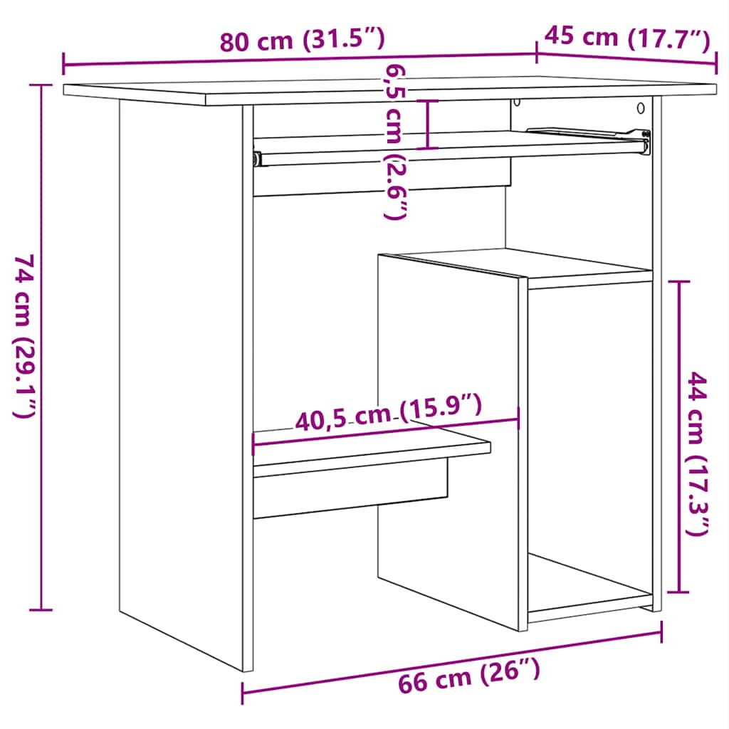 Engineered Oak Desk 80x45x74 cm - Stylish & Compact Workspace