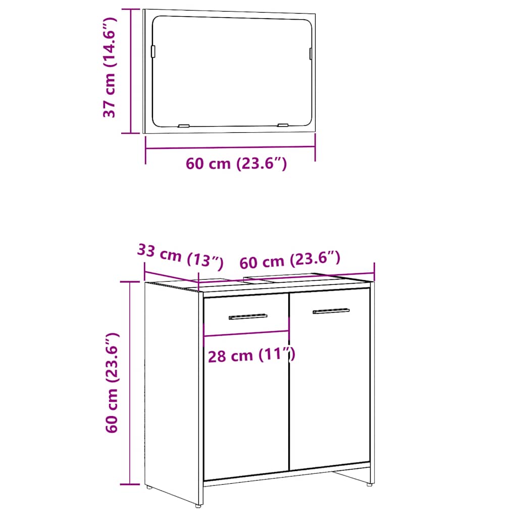 Concrete Grey Engineered Wood Bathroom Cabinet with Mirror