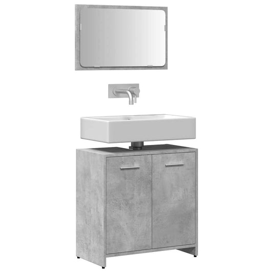 Concrete Grey Engineered Wood Bathroom Cabinet with Mirror