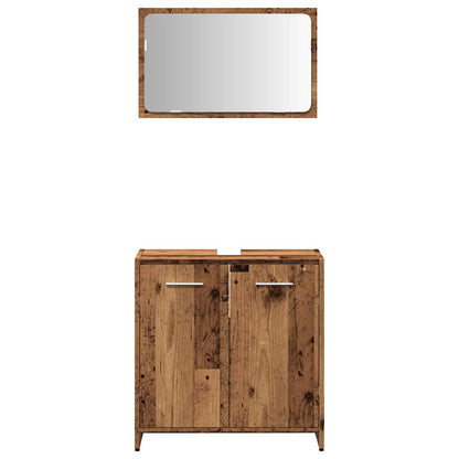 Rustic Bathroom Cabinet with Mirror - Old & Engineered Wood Design
