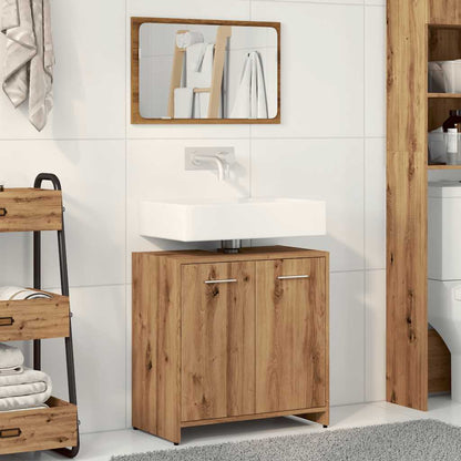 Artisan Oak Bathroom Cabinet with Mirror - Engineered Wood