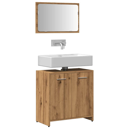 Artisan Oak Bathroom Cabinet with Mirror - Engineered Wood