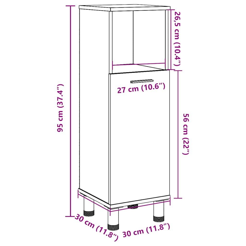 Artisan Oak Bathroom Cabinet 30x30x95 cm - Engineered Wood