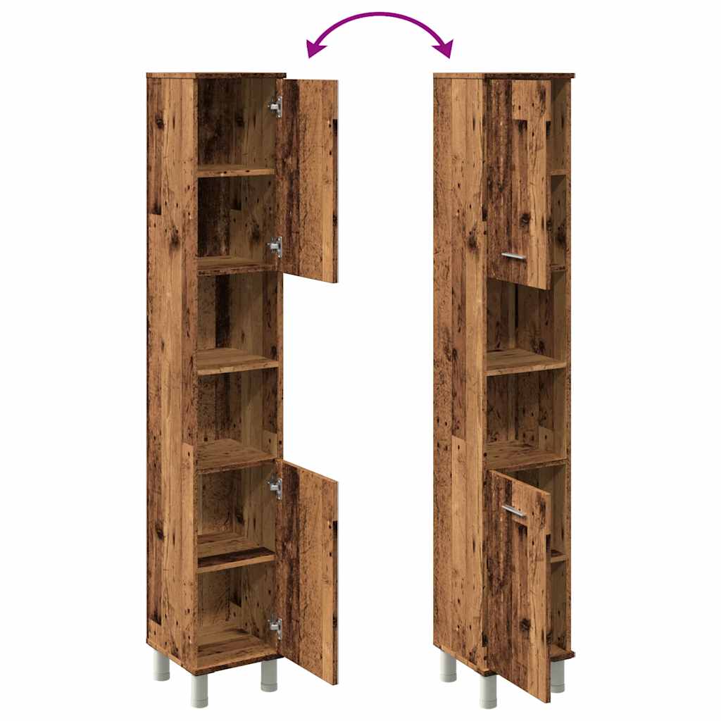 Rustic Bathroom Cabinet 179cm Tall, Engineered Old Wood Finish