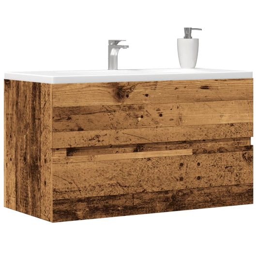 Rustic Engineered Wood Sink Cabinet, 90x38.5x45 cm - Old Wood Finish