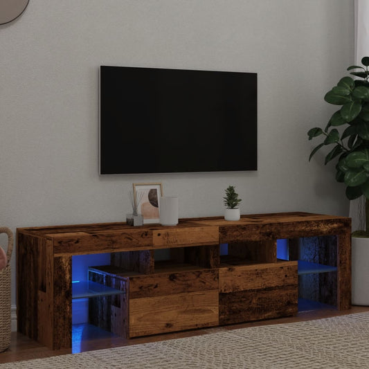 TV Cabinet with LED Lights Old Wood 140x36.5x40 cm Engineered Wood