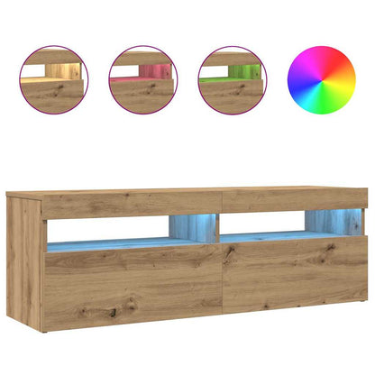 TV Cabinet with LED Lights Artisan Oak 120x35x40 cm Engineered Wood