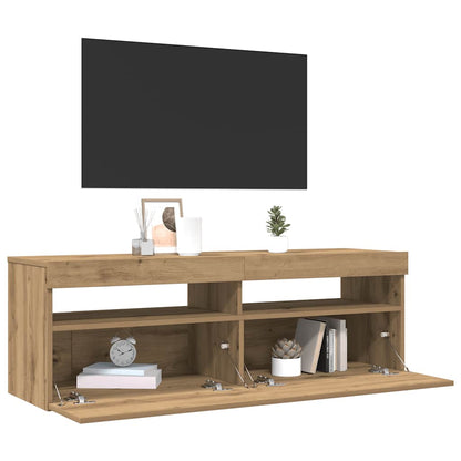 TV Cabinet with LED Lights Artisan Oak 120x35x40 cm Engineered Wood
