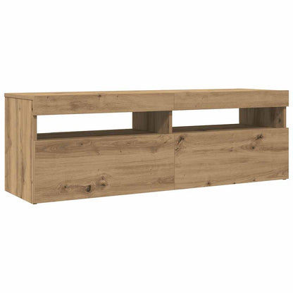 TV Cabinet with LED Lights Artisan Oak 120x35x40 cm Engineered Wood