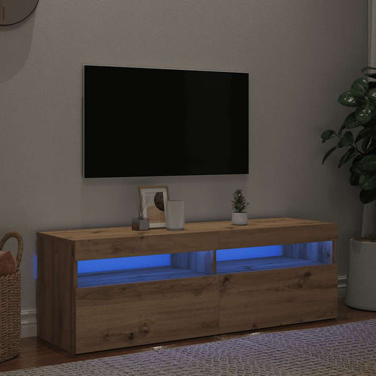 TV Cabinet with LED Lights Artisan Oak 120x35x40 cm Engineered Wood