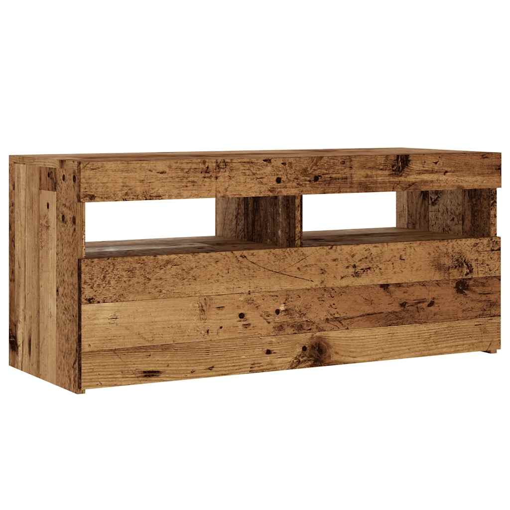 TV Cabinet with LED Lights Old Wood 90x35x40 cm Engineered Wood