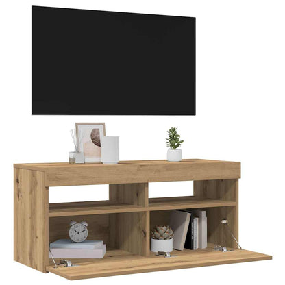 TV Cabinet with LED Lights Artisan Oak 90x35x40 cm Engineered Wood