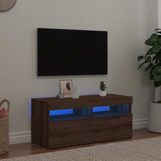 TV Cabinet with LED Lights Artisan Oak 90x35x40 cm Engineered Wood