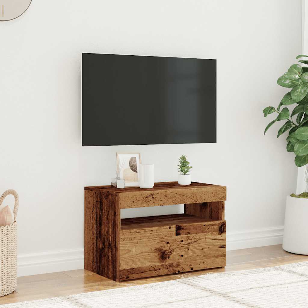 TV Cabinet with LED Lights Old Wood 60x35x40 cm Engineered Wood