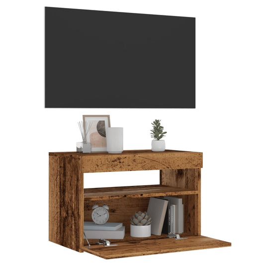 TV Cabinet with LED Lights Old Wood 60x35x40 cm Engineered Wood