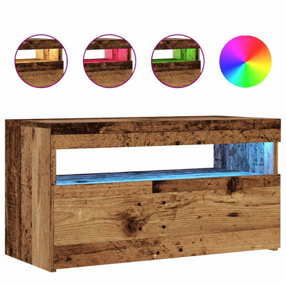 TV Cabinet with LED Lights Old Wood 75x35x40 cm Engineered Wood