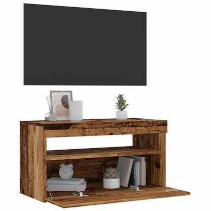 TV Cabinet with LED Lights Old Wood 75x35x40 cm Engineered Wood