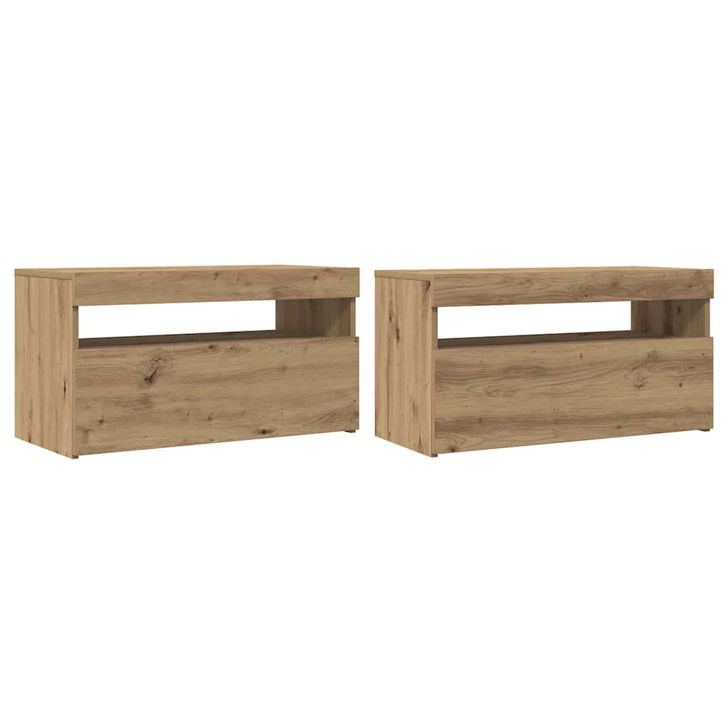 TV Cabinet with LED Lights Artisan Oak 75x35x40 cm Engineered Wood